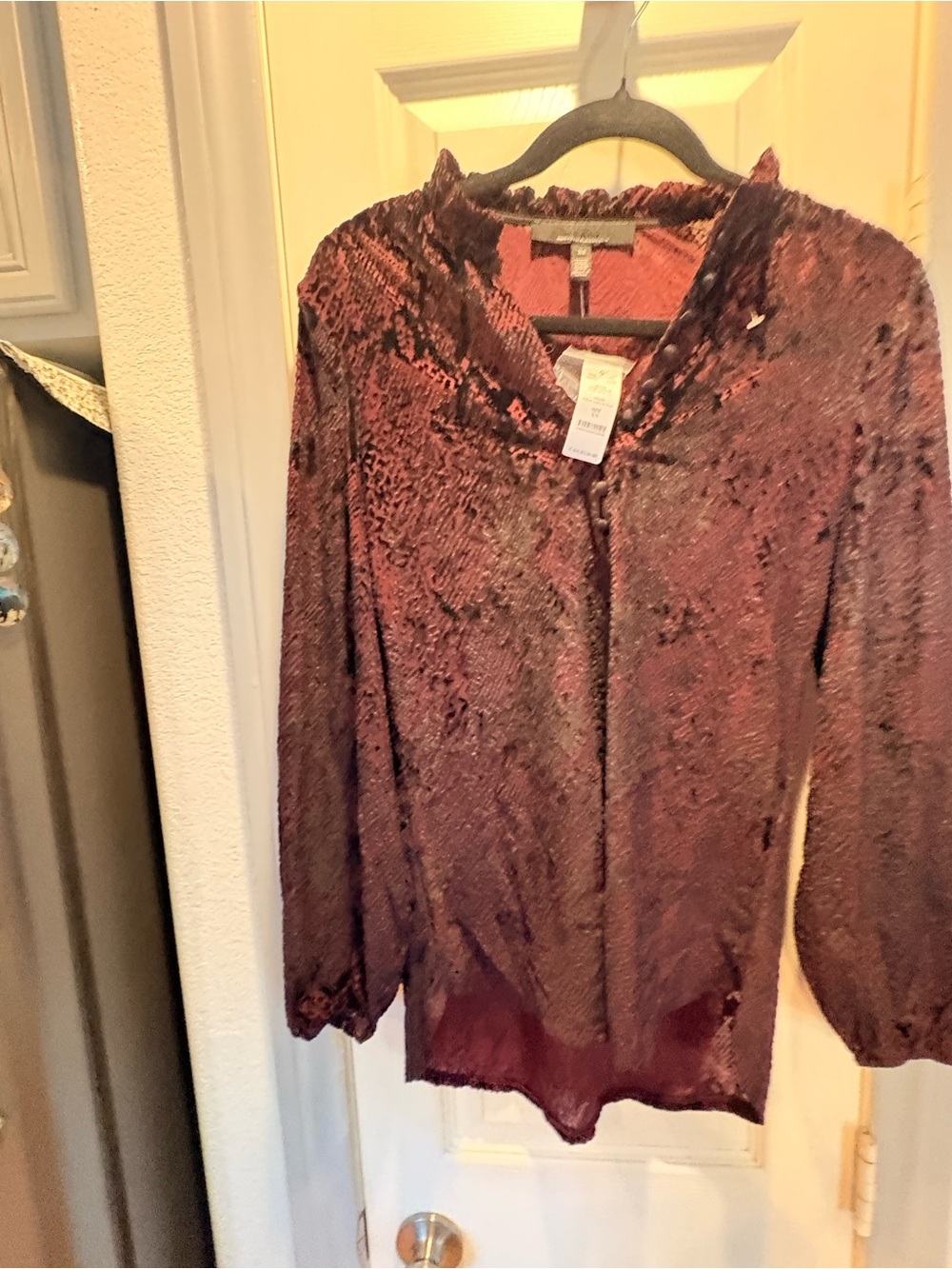 Boohoo Maroon Velvet Burnout Long-Sleeve Top